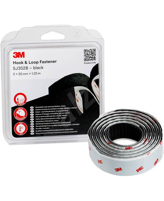 3M™ Hook & Loop™ Samolepící suchý zip SJ352B, 25mm x 1,25m